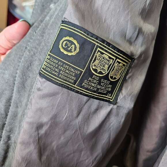 Vintage Echtes Leder Gray Pork Suede Leather Bomber Jacket Inner Pocket Zipper L - Picture 5 of 16